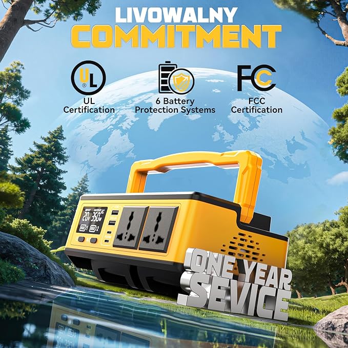 350W Power Station Compatible with Dewalt: LIVOWALNY Portable Generator DC 20V to AC 110-120V Power Inverter Battery Adapter Phone Charger 2 USB-A & 2 Type-C & 2 AC Outlet & 7 Colors RGB Light
