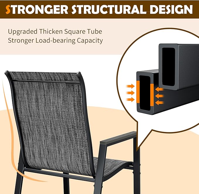 UDPATIO Patio Chairs Set of 6, Stackable Outdoor Chairs with All Weather Breathable Textilene, High Back Metal Frame for Lawn Garden Backyard Deck, Dark Grey