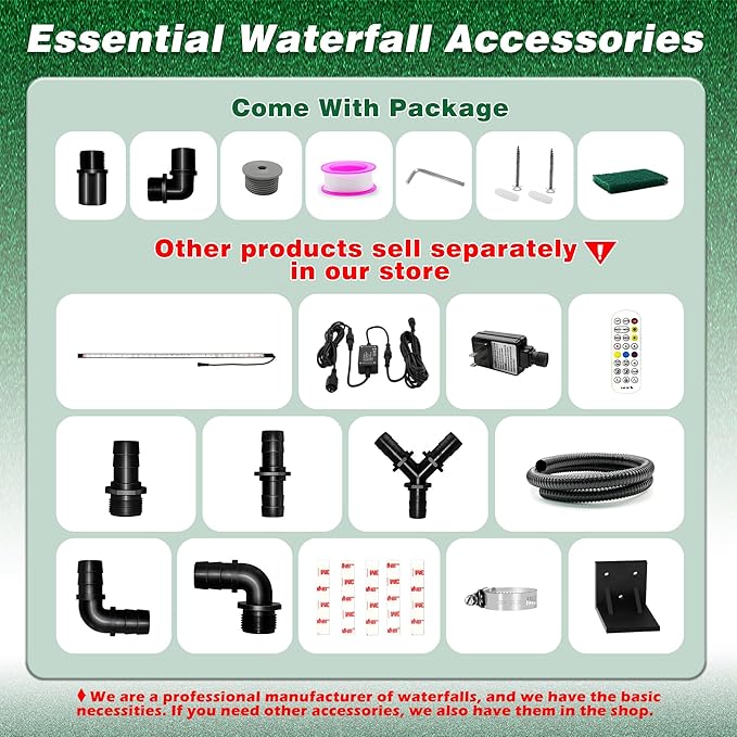 Waterfall Pool Fountain, LONGRUNNEW Stainless Steel Waterfall Spillway with Pipe Connector Kits for Outdoor/Indoor Decorative, 23.6 Inches Pool Water Feature for Garden Patio, Backyard Koi Pond Decor