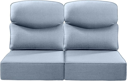 Luxury 22x24/22x25 6-Inch Smile Outdoor Seat Cushions Set of 2 - Superior Comfortable Water-Repellent Patio Chair Cushion for Rattan Dining Swivel Chairs Loveseat Sectional Sofa - Baby Blue