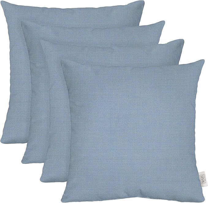 RSH DECOR: Sunbrella Square Throw Pillows Set of 4 | 24" x 24" | Water and Fade-Resistant Performance Fabric | Outdoor Pillow Covers with Down-Alternative Inserts | Canvas Air Blue