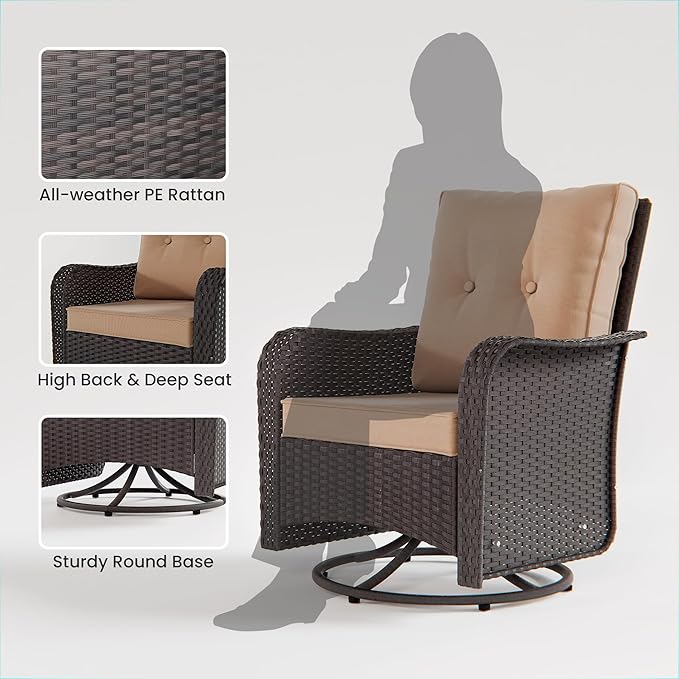 11 Pieces Outdoor Patio Furniture Set Outdoor Furniture Patio Sectional Sofa Conversation Sets w/ETL Approved 45" Gas Outdoor Fire Table & Coffee Table, Swivel Rocking Chair Brown