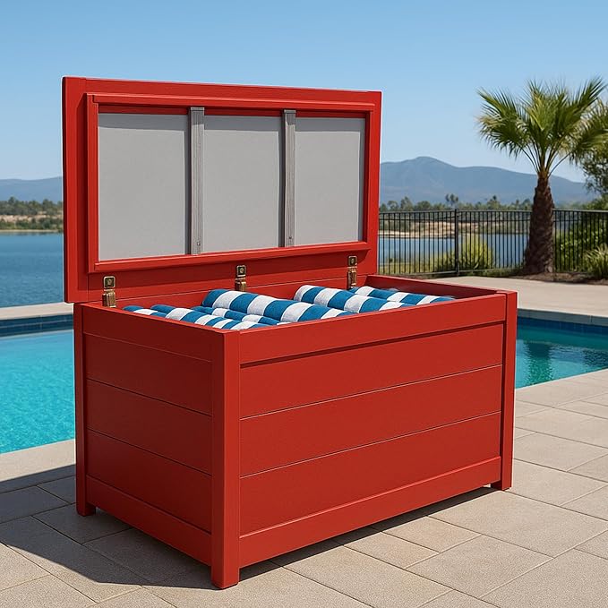 DutchCrafters Poly Waterproof Outdoor Deck Box 200-Gallon Large Deck Box Weatherproof Storage for Pool Decor, Porch Packages, Pool Towel Holder, Holds Up To 10 Cushions - Amish Made in USA (White)