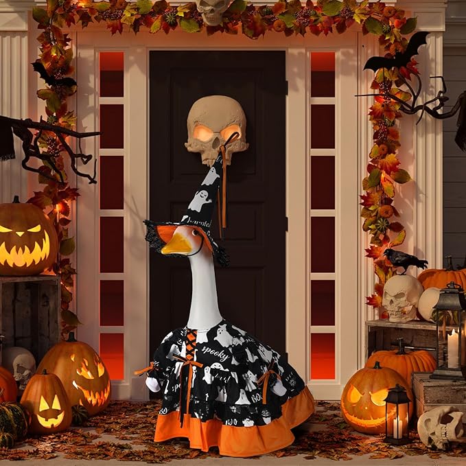 Suzile Halloween Goose Outfit Clothes for 23 Inch High Cement or Plastic Geese Ghost Lawn Porch Goose Clothes Halloween Costume