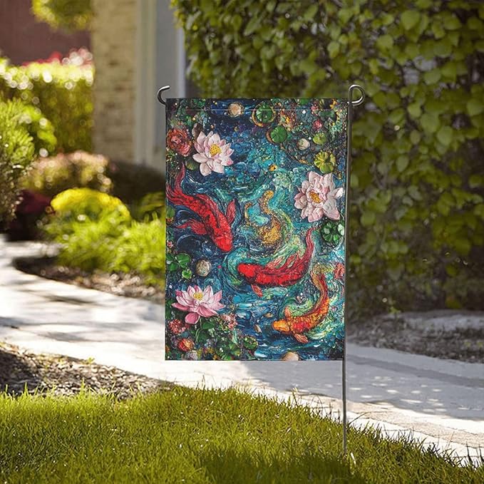 Fish Garden Flag Vertical Double Sided Outdoor Yard Flags 12.5x18 Inch Burlap Banners for House Lawn