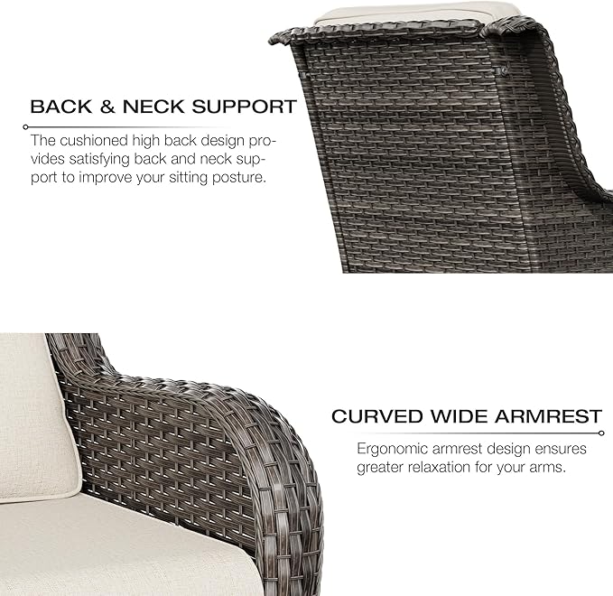 Joyside Outdoor Swivel Rocker Patio Chair - Outdoor Wicker Glider Rocking Chair with Olefin Fabric Cushions Suitable for Porch Deck and Backyard(Mixed Grey/Beige)