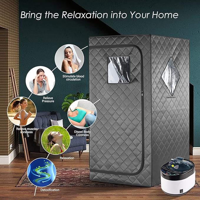 Portable Steam Sauna Box for Home, Portable Sauna for Home Spa, One Person Foldable Lightweight, Full Body Sauna Tent for Relaxation, 1600W & 4L Steamer Generator, Foldable Chair