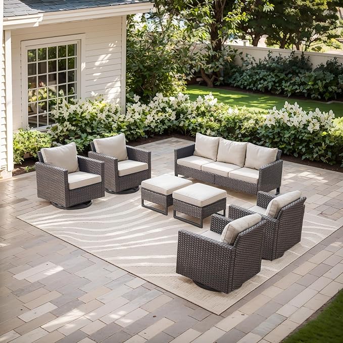 Rilyson Wicker Outdoor Couch Patio Sofa - 3 Seater Rattan Outdoor Patio Couch with Waterproof Wicker,Comfortable Cushions and Sturdy Metal Frame for Outside Porch Deck Backyard(Brown/Beige)