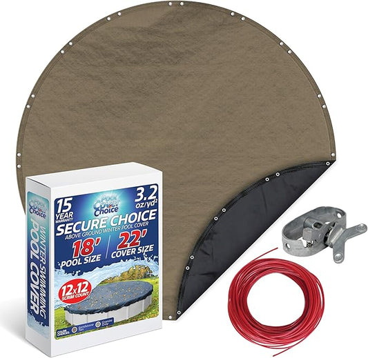 Winter Swimming Pool Cover for 18 ft Aboveground Round Pool Size, Secure Choice Series, Solid Material, Color - Sandstone Tan, Pool Cover Choice 5718-4CHOICE