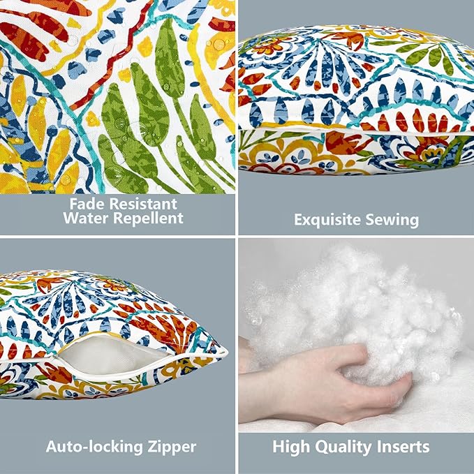 LVTXIII Set of 2 Outdoor Lumbar Pillows for Patio Furniture with White Piping, 12"x20" Fade Resistant Patio Lumbar Pillows with Inserts for Home Coach Sofa Use, Paisley Multi