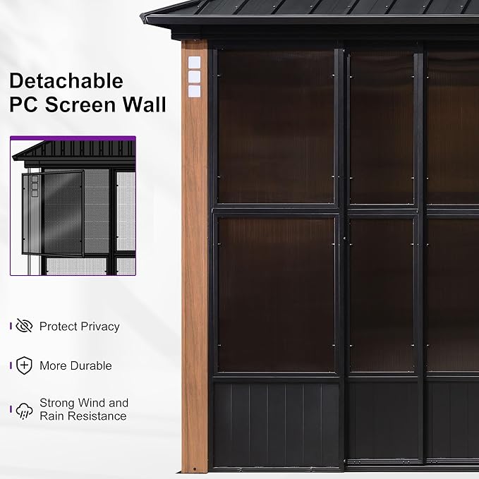 PURPLE LEAF 12' X 20' Sunroom Patio Hardtop Gazebo Double Top Galvanized Steel Roof Outdoor Screen House Aluminum Solarium Backyard Sun Room