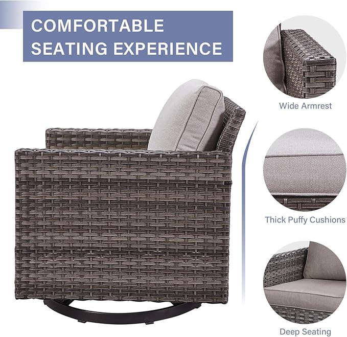 Rilyson Wicker Outdoor Patio Furniture Set - 5 Piece Patio Conversation Set with 2 Swivel Rocker Chairs,2 Rattan Ottoman and 1 Couch for Outside Porch Deck Backyard Garden(Mixed Grey/Beige)