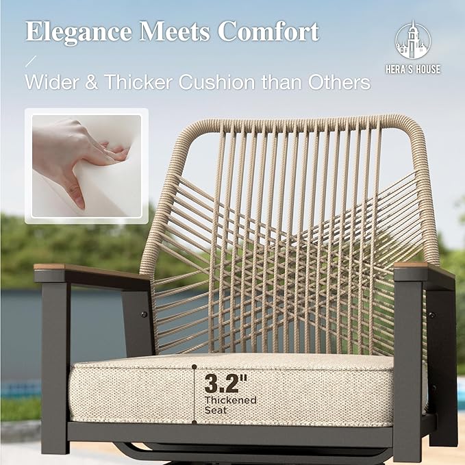 HERA'S HOUSE Outdoor Swivel Bar Stools Set of 6, High Top Patio Chairs with All Weather Cushion Pro Fabric, Bistro Set for Backyard, Lawn Garden, Balcony,Poolside