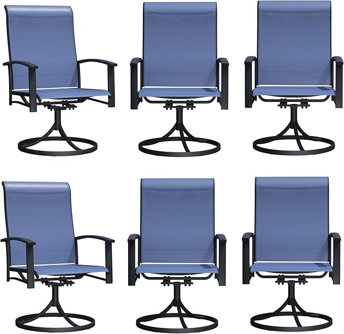Patio Swivel Chairs Set of 6, Outdoor Swivel Chairs with Armrest, High Back Patio Chair with Metal Frame, All-Weather Outdoor Dining Chair for Deck, Porch and Lawn, Blue