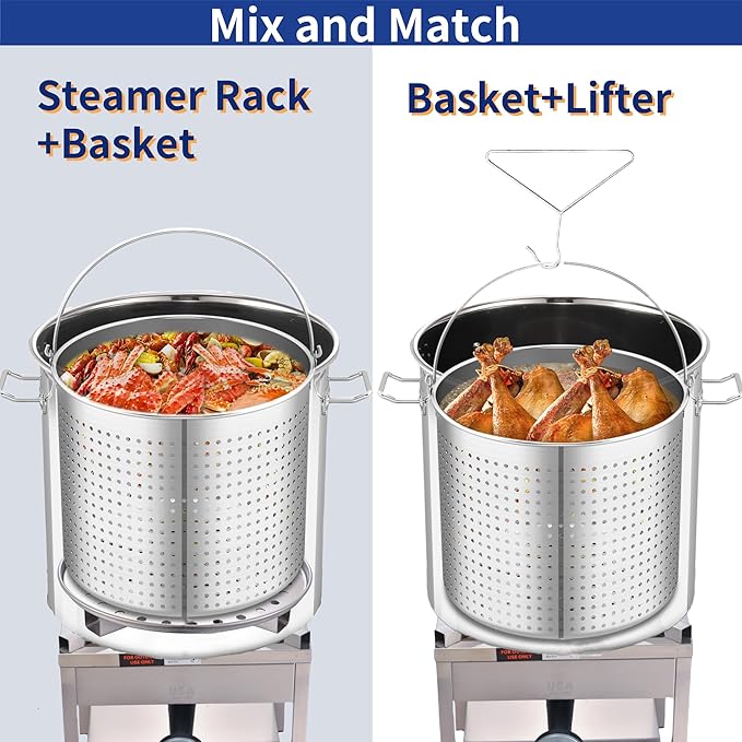 ARC 100QT Stainless Steel Pot with 200,000 BTU Propane Burner - Seafood Boil Pot, Crab Boil Pot, Lobster Pot, Shrimp Boil Pot, Tamale Steamer Pot with Basket and Turkey Fryer Burner