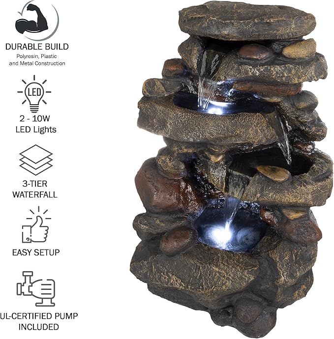 Go Yard Stone Waterfall Fountain with LED Lights