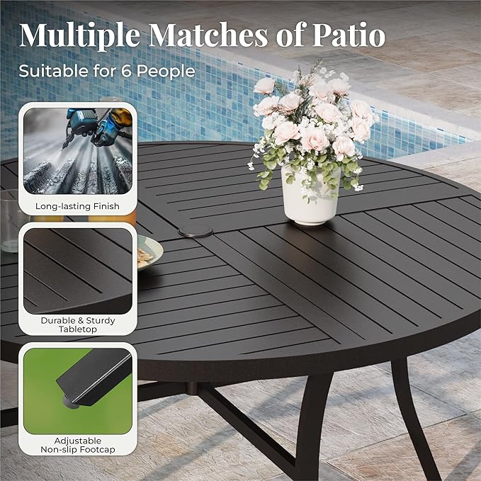 7 Pieces Outdoor Table and Chairs, Patio Dining Set for 6 Includes 54" Round Outdoor Table and 6 Patio Chair Set, Outdoor Dining Furniture Set for Lawn Backyard Deck, Blue