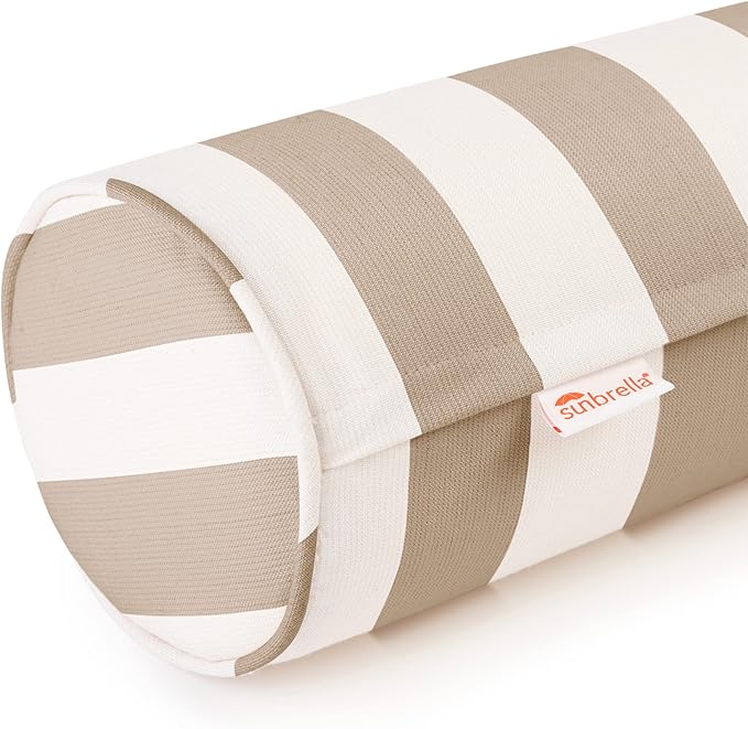 Austin Horn Classics Sunbrella Maxim Heather Beige Cabana Stripe Zippered Neck Roll Bolster (Set of 2)