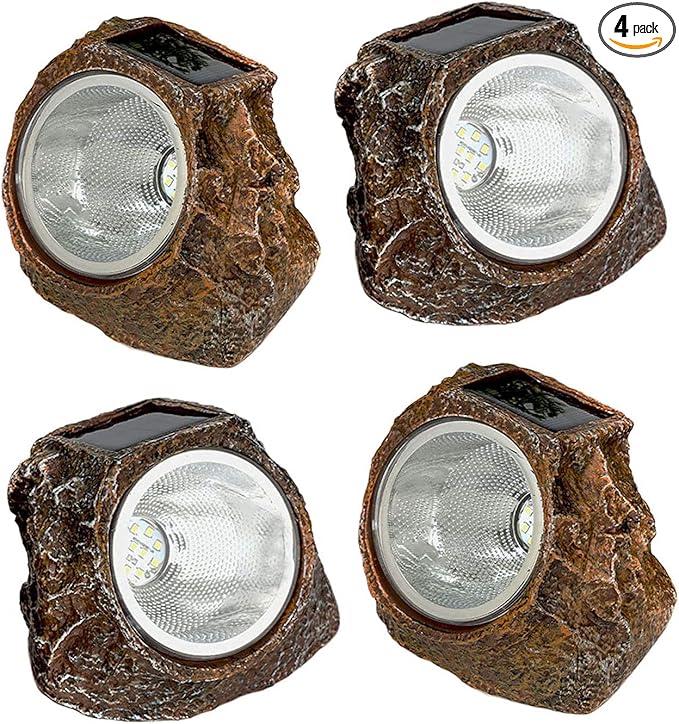 EiGreen 4 Pack Solar Garden Rock Lights Outdoor Decorative, 10 LED Waterproof Solar Pathway Lights,Solar Spot Lights Outdoor, for Ideal for Garden Walkway Pathway Patio