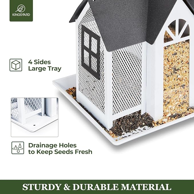 Kingsyard Bird Feeder House for Outside, Metal Mesh Wild Bird Feeder with Triple Feeders for Finch Cardinal Chickadee, Large Capacity, Weatherproof and Durable