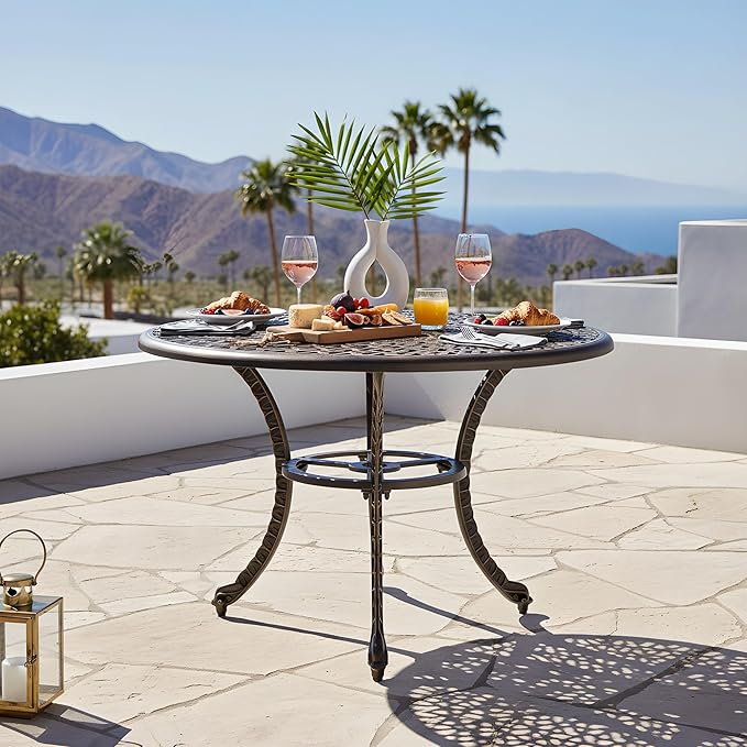 Kinger Home Harmon 41-inch Patio Dining Table, Round Outdoor Table, Outdoor Dining Table, Aluminum Patio Furniture, Outdoor Dining Set, Woven Design, Rust Resistant