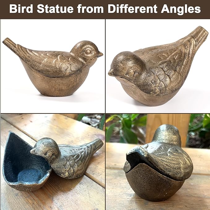 Bird Key Hiders Outside, Cast Iron Outdoor Hidden Keys Holder, Hide a Key Bird Statue, Antique Gold Keys Hider for Indoor Garden Yard Patio Decor