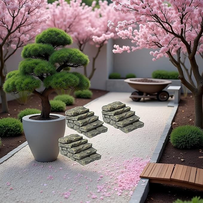 3 Pcs Miniature Resin Bridge Stair Stone Straight Bridge Stairs Stone Steps Garden Fairy Ornament Flower Pot Plant Micro Landscaping Decor Bonsai Craft Straight Stairs Outdoor Statues Outdoor Décor