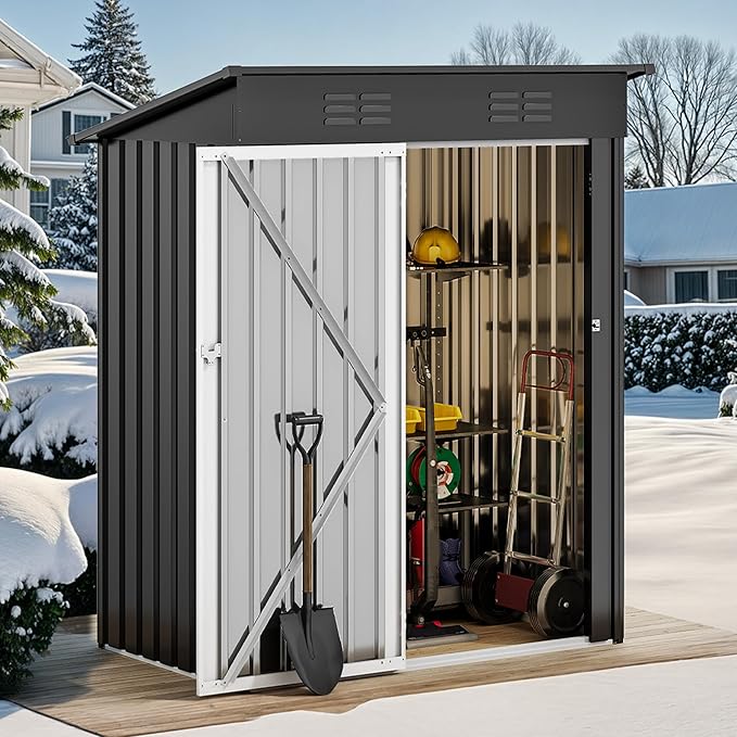 DWVO 5x3ft Outdoor Storage Shed, Weatherproof Tool Shed w/Locking Entry & Ventilation for Grass Cutter, Bike, Equipment, Courtyard, Garden (Dark Gray)