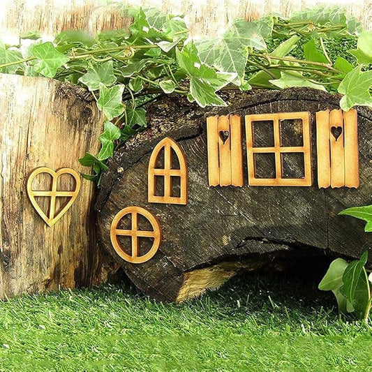 6Pcs Wooden Fairy Garden Door, Blank Door House and Windows Ornaments Tree Statues for Trunk Yard Decoration Sculptures Miniature Buildings Structures