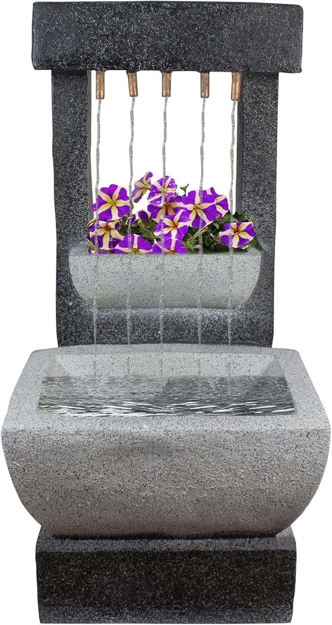 LED Lighted Rainfall Outdoor Water Fountain with Planter - 26"