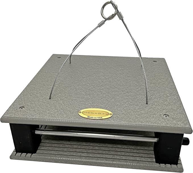 DutchCrafters Poly Gilbertson Large Covered Blue Bird Feeders for Outdoors Hanging, Bluebird Feeder for Mealworms - Amish USA Made (Light Gray & Black)