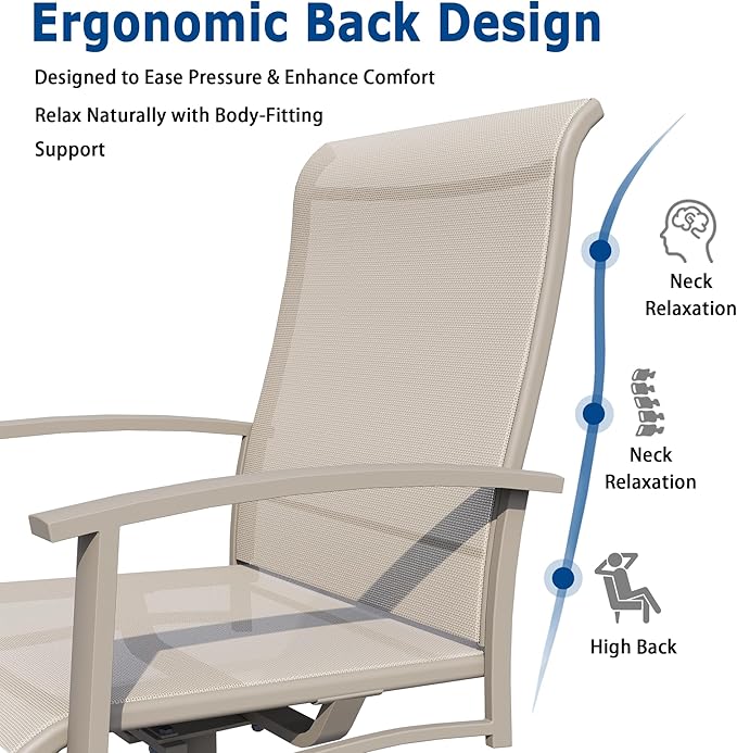 Patio Swivel Chairs Set of 2, Outdoor Swivel Chairs with Armrest, High Back Patio Chair with Metal Frame, All-Weather Outdoor Dining Chair for Deck, Porch and Lawn, Ivory Beige