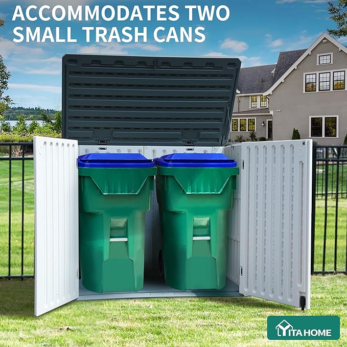 YITAHOME Outdoor Resin Storage Sheds, 39 in Height Lockable Waterproof Horizontal Shed w/o Shelf, Easy to Assemble Shed Storage for Garden Tools, Light Gray