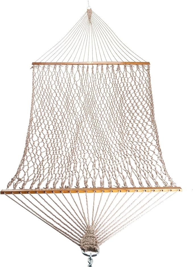 Original Pawleys Island Deluxe Antique Brown Oatmeal Heirloom DuraCord Rope Hammock – 13 ft. x 65 in, 2-Person, 450 lb Capacity, Oak Spreader Bar, Zinc-Plated Hardware, Handcrafted in The USA