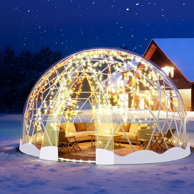 Garden Dome Tent, 15 x 9.5 ft Outdoor Clear Bubble Tent for 2-4 Person, All-Weather Geodesic Dome Greenhouse with Window & Door, PVC Transparent Tent for Patio, Camping, Party (15FT - White)