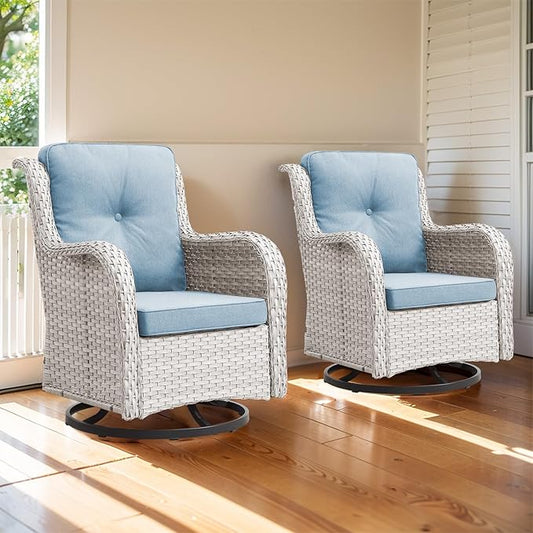 Swivel Rocker Patio Chairs：Patio Swivel Rocker Chairs Set of 2, Outdoor Swivel Rocker Patio Chairs, Light Beige/Light Blue