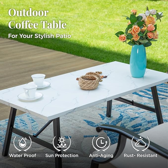 Patio Furniture Set 4 pcs, Metal Outdoor Patio Furniture, 3-Seat Sofa, 2 Swivel Chairs, Metal Coffee Table and 5.75" Extra Thick Cushion, Patio Conversation Set,Beige