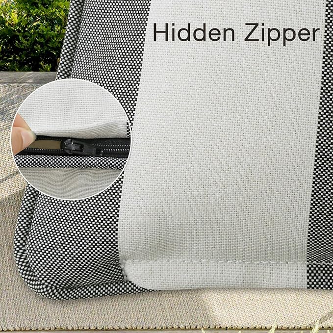 Decorative Outdoor Water Repellent Throw Pillows with Inserts, Set of 4, 20" x12" Pillows for Patio, Backyard, Bed, Couch, and Patio Furniture, Gray Stripe