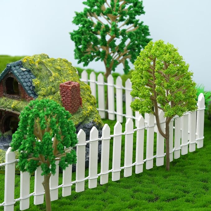 4 Pcs 35 Inch Fairy Garden Decor Mini Fence, Wood Picket Fence for Fairy Garden Supplies, Small Picket Fence for Doll House Decor DIY Crafts Plant Pot Micro Landscape Ornaments