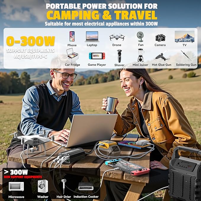 2PCS 300W Battery Charger Compatible with Dewalt: LIVOWALNY Portable Power Inverter DC 20V to 110V Battery Inverter Charger Adapter Power Supply 2 AC & 2 USB Ports for Car, Phone, Camping Essentials
