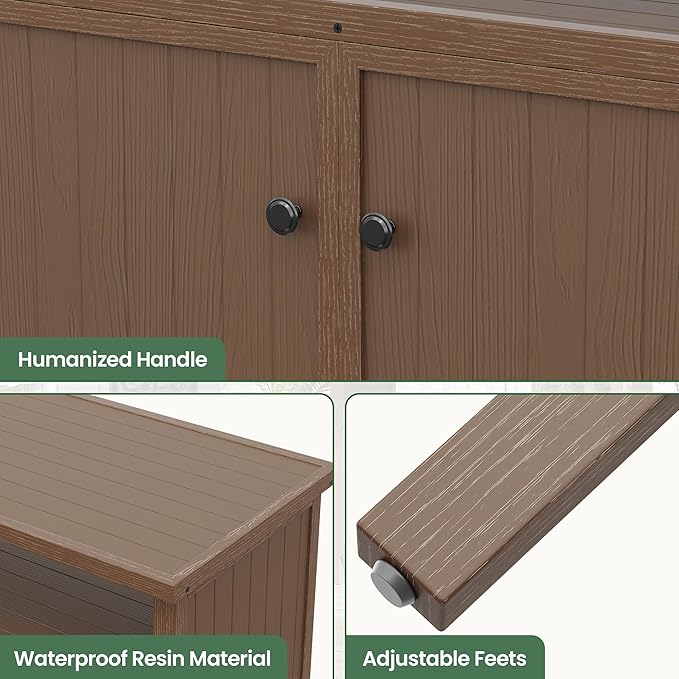 Amopatio Outdoor Storage Cabinet - Patio Bar Table with Storage and Shelves - Weather Resistant Sideboard for Patio, Pool, Garden, Indoor, Kitchen - Brown