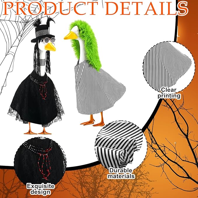 Abbylike 2 Set Halloween Goose Outfits 2024 Movie Juice Clothes Black and White Striped Cape with Green Fur Headgear Fit 23''