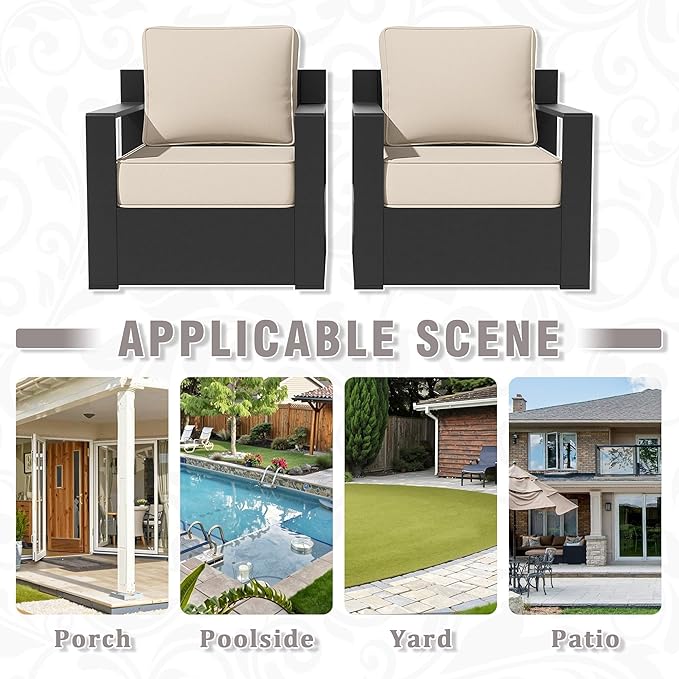 Aluminum Patio Chair - Outdoor Chair with 6" Thick Water-insistant Cushions, All-Weather Use Frame, Removable Cover, Ideal for Garden, Poolside (Beige)