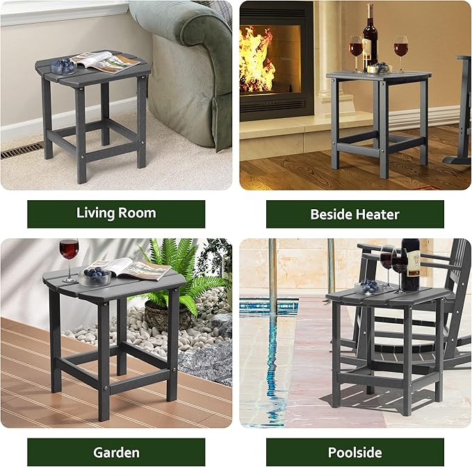 TORVA Patio Adirondack Side Table, Outdoor End Tables All-Weather Resistant HDPE Humidity-Proof Long Time Use for Deck, Lawn,Garden, Porch, Backyard End Table（Gray Color-1 Tier）
