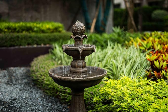 3 Tiered Outdoor Water Fountains –42.2 in. Tall, Like Stone Bird Bath for Outside, Elegant Waterfall Feature for Garden, Yard, Patio, Home Decor (Bronze Color)