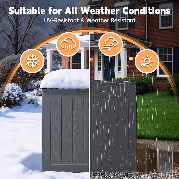 Mars Villa Deck Box, Waterproof Weatherproof and UV Resistant Resin Storage Bin with Lockable Lid, Ideal for, Outdoor, Patio Furniture Cushions, Pool Supplies, Garden Tools (31 Gallon, Black)