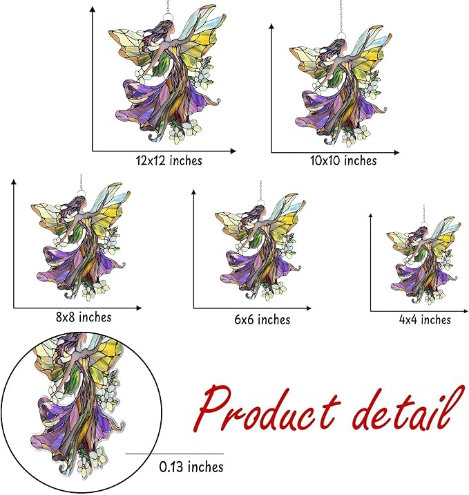 Floral Fairy Acrylic Suncatcher Stained Glass Effect Window Car Hanging Christmas Ornament Indoor Outdoor Decor Garden Sun Catcher Panel Gifts for Fairy Tale Lover for Women Mom Grandma