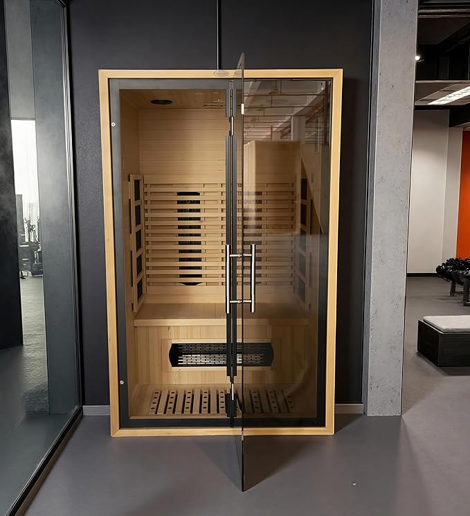 Far Infrared Wooden Sauna 2 Person, Canadian Hemlock Sauna, 120V, 1750 W, 8 Heating Element, 7 Color Light, Oxygen Bar(100-149 ℉) Fast Delivery