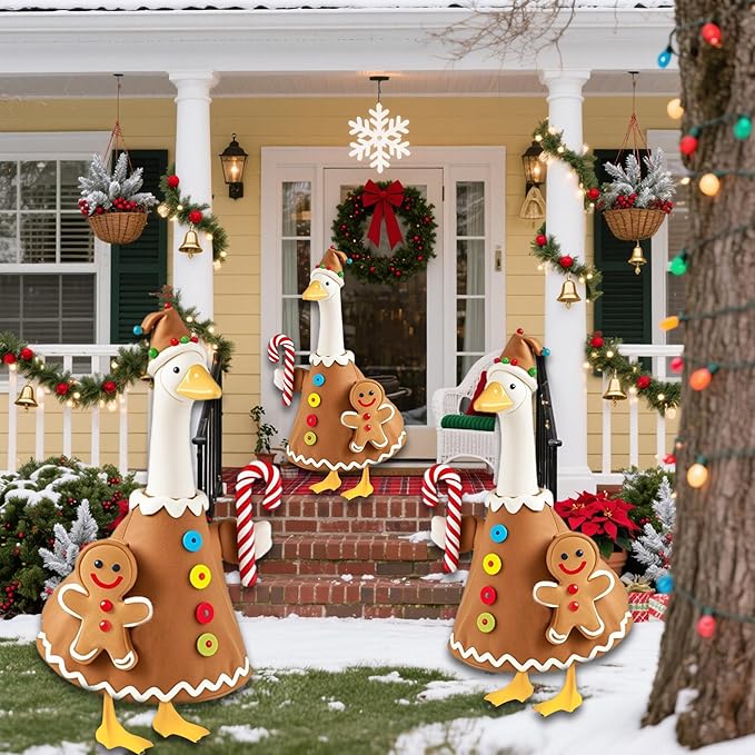 Christmas Gingerbread Porch Goose Outfit for Large 23" High Cement or Plastic Goose Statue, Yard Goose Cloths Decor for Outdoor Lawn Gaden Patio
