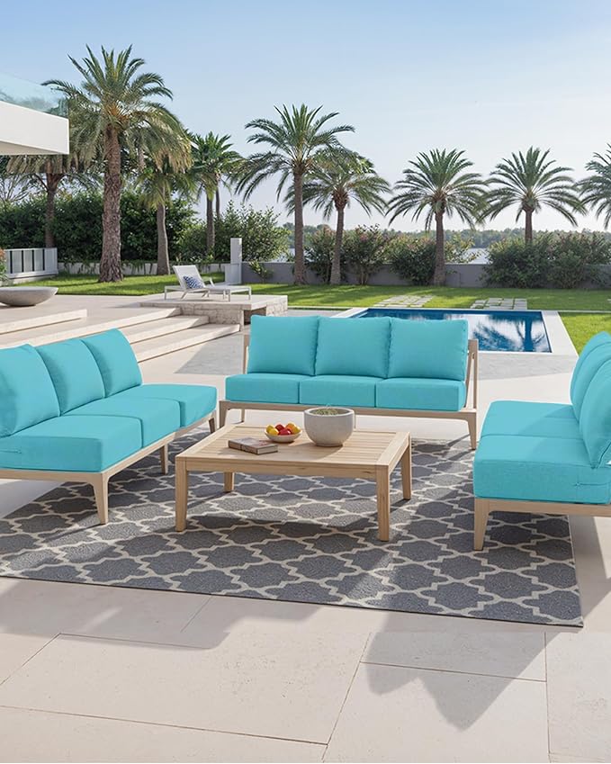 Luxury 24x24x6 Inch Outdoor Seat Cushions - Set of 2 Water Resistant Patio Chair Cushion for Porch Set Rattan Dining Rocker Glider Chairs Loveseat Couch Sectional Sofa - Turquoise